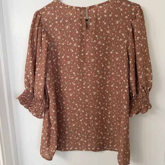 Pleione Brown Floral Puff-Sleeve Blouse - Picture 6 of 12